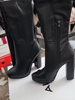 Brand New Aldo Black Platform Knee-High Heeled Boots